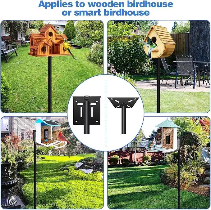 QwayHome【New Upgrade】 80In Smart Bird House Poles, 1Inch Dia Poles, Outdoor Bird Feeder Pole Mount Kit for Smart Bird Feeder & Wooden Birdhouse & Weather Station, Heavy Duty, Adjustable, 5-Prong Base by GreenHaven Gardens