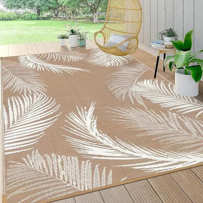 Pauwer Waterproof Outdoor Rug 5x8, Reversible Plastic Straw Patio Camping Rug, Indoor Outdoor RV Mat Carpet for Deck, Camper, Porch, Balcony, Backyard, Picnic, Leaf Brown by GreenHaven Gardens