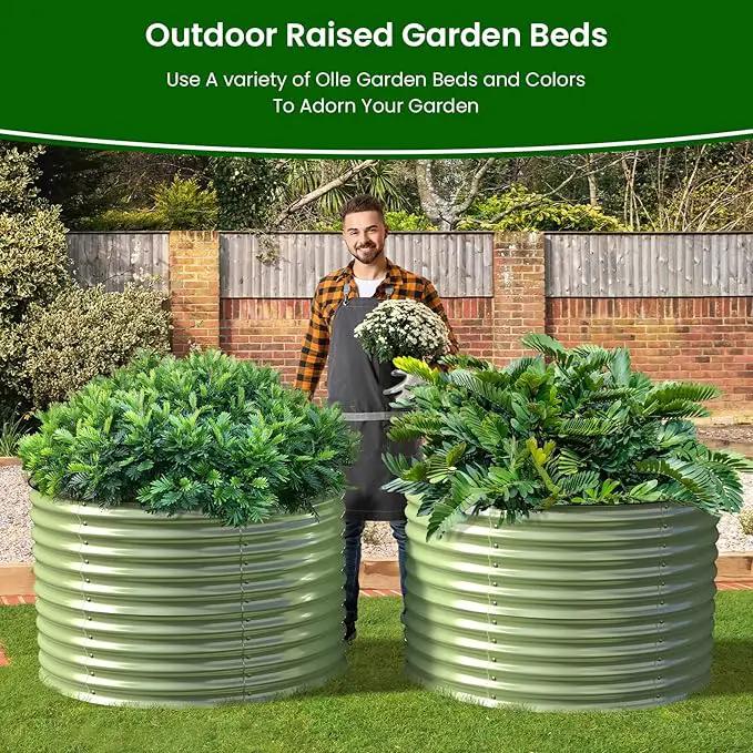 Olle 32" Tall, Raised Garden Beds Outdoor for Vegetables, Round Galvanized Raised Garden Bed, Metal Garden Boxes Outdoor Plater Box, Sage Green by GreenHaven Gardens