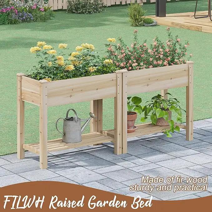 FILWH Raised Garden Bed with Legs Elevated Wooden Planter Box Stand Large Planter Stand Box for Fruits Vegetables Flowers with Divider with Bag - 34x18x30.5IN by GreenHaven Gardens