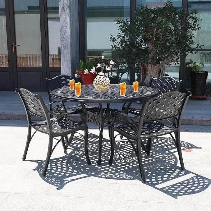 48" Round Patio Table for 6 Person Cast Aluminum Bistro Table with Umbrella Hole,Metal Patio Table Outdoor Bistro Dining Table for Garden,Bronze by GreenHaven Gardens