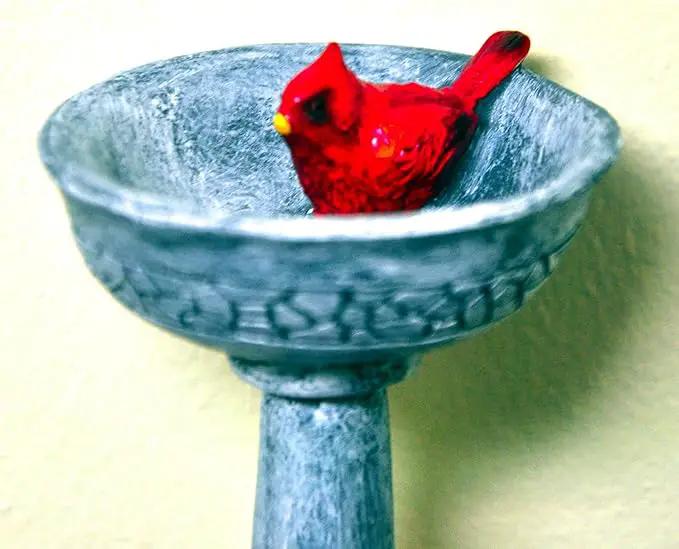 G & F Products MiniGardenn 10027 Fairy Garden Polyresin Miniature, Cardinal Birdbath Pick by GreenHaven Gardens