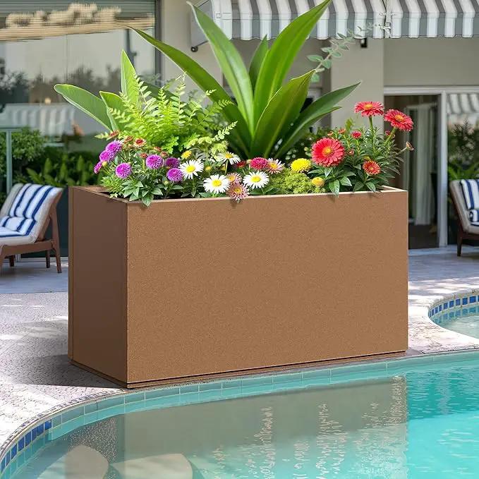 FENCY Metal Rectangular Planter Box, Large Planters for Outdoor Plants, Tall Planters for Outdoor Plants with Drainage Holes (32" L x 10" W x 16.3" H,Brown) by GreenHaven Gardens