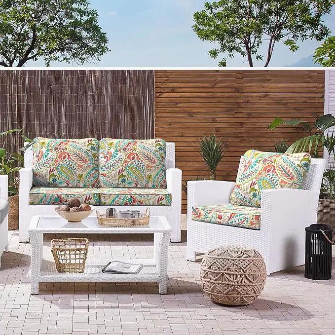 LVTXIII Outdoor Deep Seat Cushion Patio Seat and Back Cushion Set Seasonal Chair Cushion with Removable Cover and Adjustable Buckle for Home and Garden, 22"x22"x4", Pretty Paisley by GreenHaven Gardens