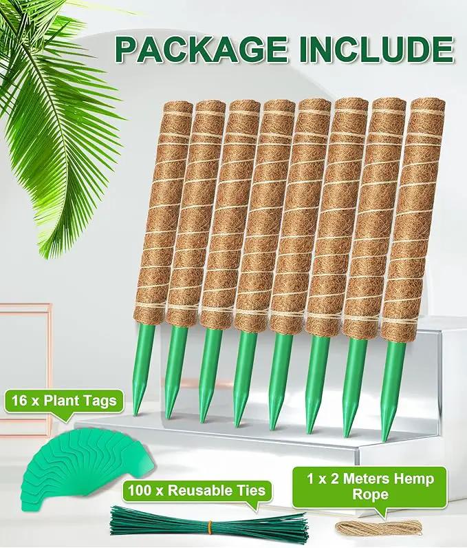 EAONE Moss Pole 168 Inch, 8 Pack 21" Monstera Plant Support for Climbing Potted Live Plants Indoor, Stackable Coco Coir Moss Sticks Monstera Stakes for Pothos Philodendron, with Garden Labels & Ties by GreenHaven Gardens