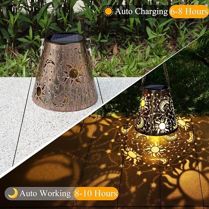 Toodour Solar Lantern Outdoor, Upgrade Hanging Solar Lights Garden Decor, Waterproof Hollow Out Retro Metal Sun & Moon Decorative Lights for Patio, Balcony, Yard, Walkway by GreenHaven Gardens