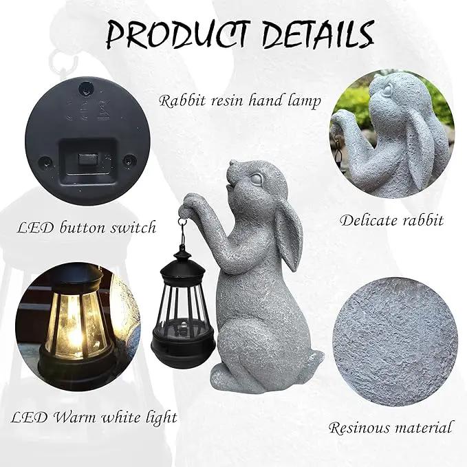 Rabbit Solar Garden Outdoor Statues,Resin Rabbit Figurine Decorations with Solar Lights Lantern, Outdoor Rabbit Art Decor for Lawn,Yard, Unique Housewarming Gift for Garden Home by GreenHaven Gardens