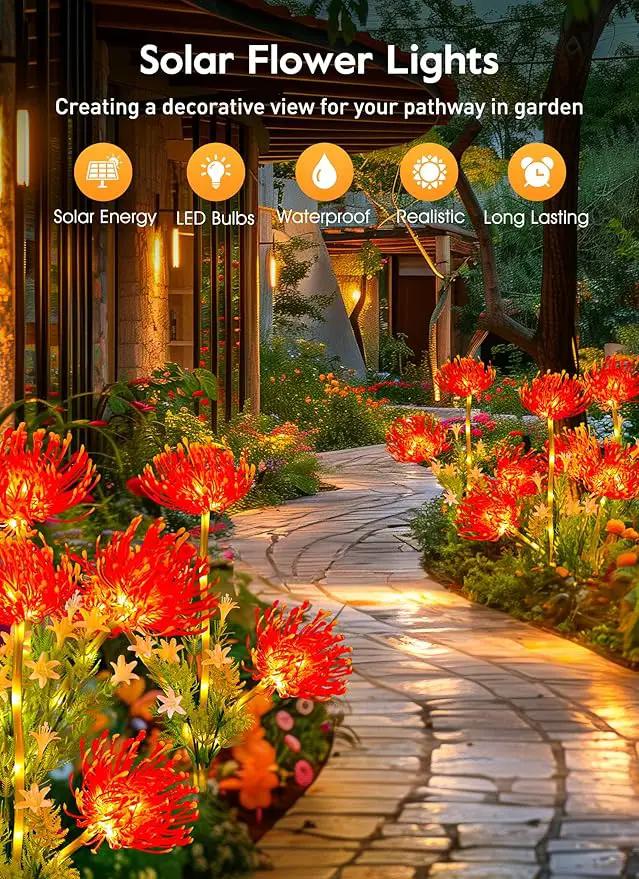 Brightown Outdoor Solar Garden Lights - 4 Pack LED Flower Lights with Glowing Flowers & Stems, Realistic, Bigger Solar Panel, Waterproof for Outside Yard Patio Home, Red by GreenHaven Gardens