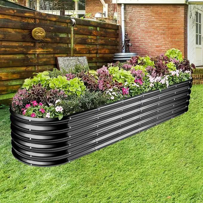 Land Guard 8×2×1.5ft Galvanized Raised Garden Bed Kit, Raised Garden Boxes Outdoor, Oval Metal Raised Garden Beds for Vegetables, Gray by GreenHaven Gardens