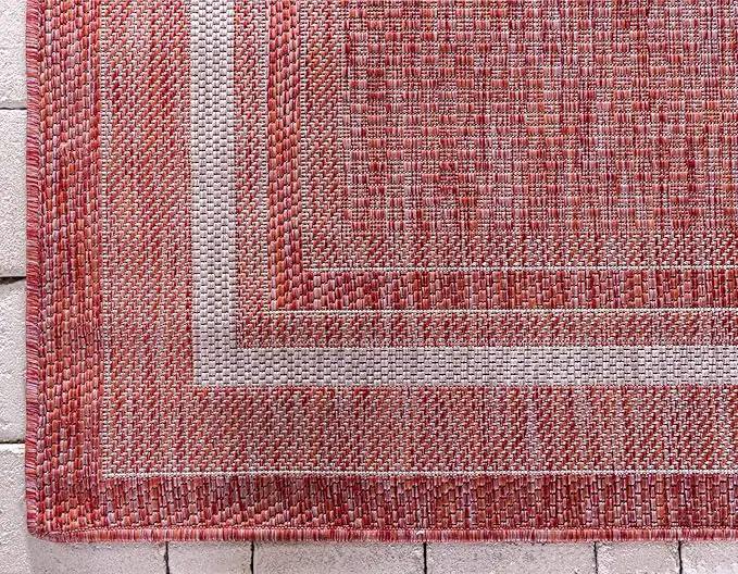 Unique Loom Outdoor Border Collection Area Rug - Soft Border (5' 3" x 8' Rectangle, Rust Red/ Ivory) by GreenHaven Gardens