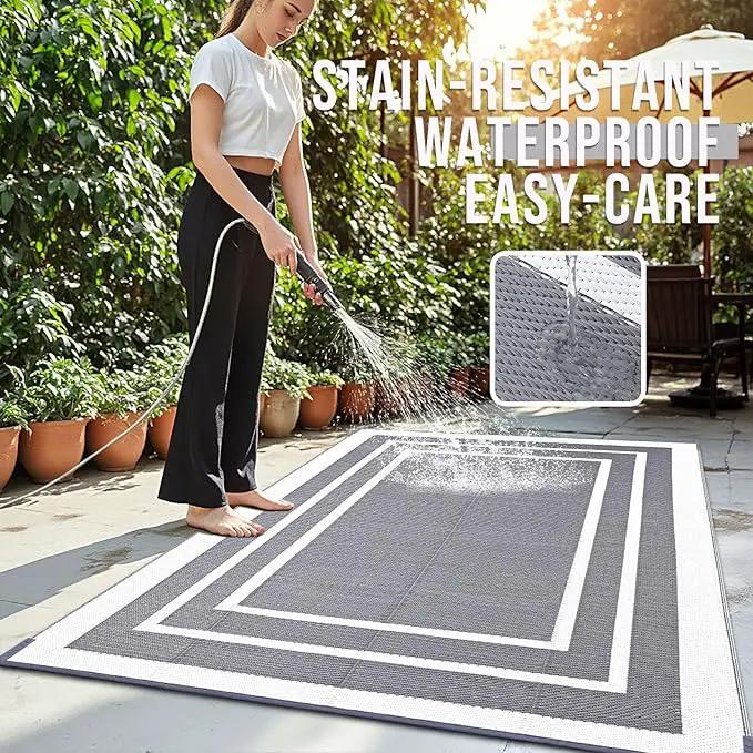 OLANLY Outdoor Rug 8x10 ft Waterproof, Reversible Outdoor Plastic Straw Rug, RV Mat, Indoor Outdoor Carpet Clearance for Patio, Camping, Balcony, Deck, Backyard, Grey & White by GreenHaven Gardens