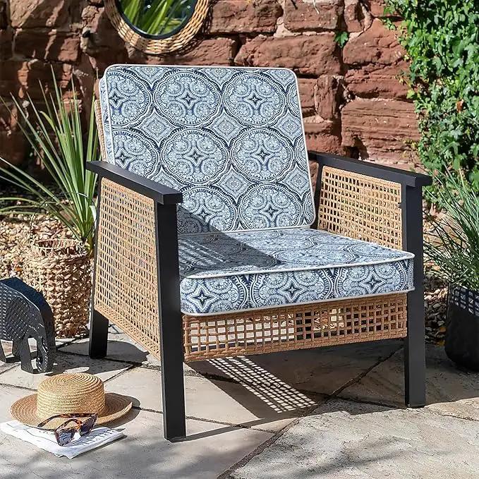 LVTXIII Patio Chair Cushions 22"x22"x3", Water-Repellent Outdoor Seat Cushions for Patio Furniture, Square Chair Pads with Ties for Home Garden Decoration, Set of 2, Medallion Blue by GreenHaven Gardens
