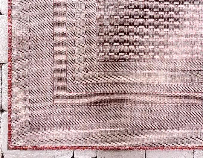 Unique Loom Outdoor Border Collection Area Rug - Soft Border (7' 10" x 11' 4" Rectangle, Rust Red/ Ivory) by GreenHaven Gardens