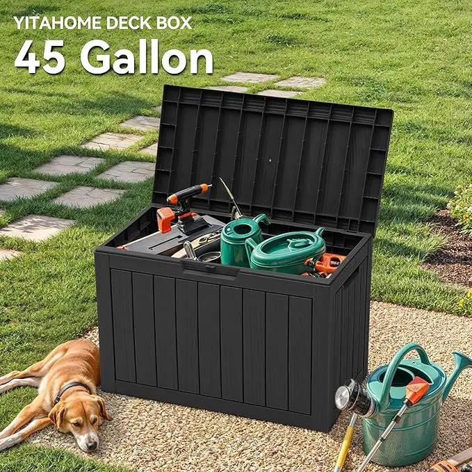 YITAHOME 45 Gallon Deck Box, Outdoor Storage Box for Patio Cushions, Outdoor Tools, Gardening Tools, Sports Equipment, and Throw Pillows, Lockable and Waterproof, Black by GreenHaven Gardens