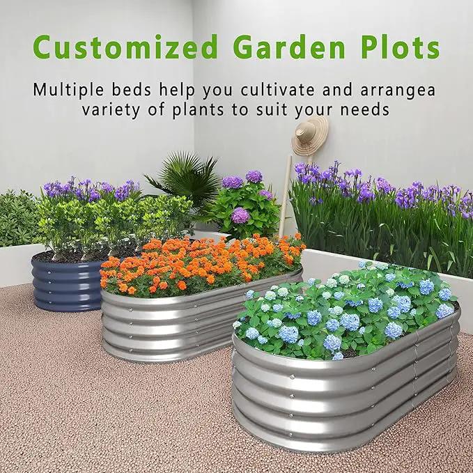 KFN 2PCS 12x1.8x1FT Galvanized Raised Garden Bed,Raised Garden Bed Kit-Oval Metal Vegetable Box,Large Planter Flower Boxes Outdoor,Planting for Vegetables,Flower,Herb,Sliver,0.7mm by GreenHaven Gardens