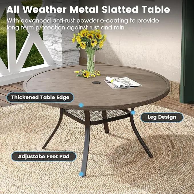DIFY 48" Round Patio Dining Table for 6, Outdoor Metal Dining Table with 1.57" Umbrella Hole for Backyard Lawn Garden, Grey Wood-Like by GreenHaven Gardens