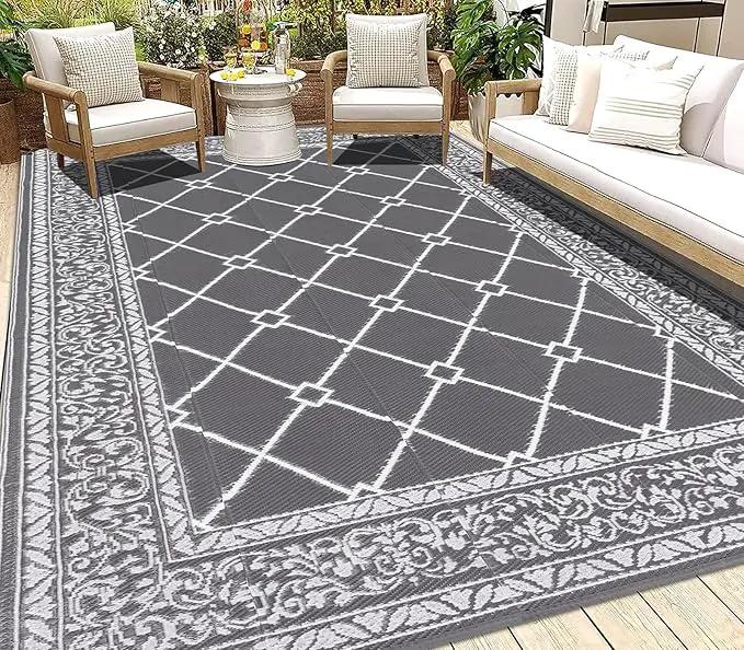 HEBE Outdoor Rug Waterproof 6x9, Reversible Plastic Straw Rug RV Camping Rug, Indoor Outdoor Patio Mat Clearance, Outside Carpet for Porch,Deck,Camper,Balcony,Backyard,Picnic by GreenHaven Gardens