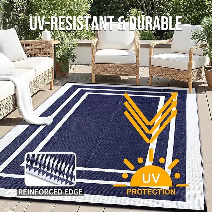 OLANLY Outdoor Rug 8x10 ft Waterproof, Reversible Outdoor Plastic Straw Rug, RV Mat, Indoor Outdoor Carpet Clearance for Patio, Camping, Balcony, Deck, Backyard, Navy & White by GreenHaven Gardens