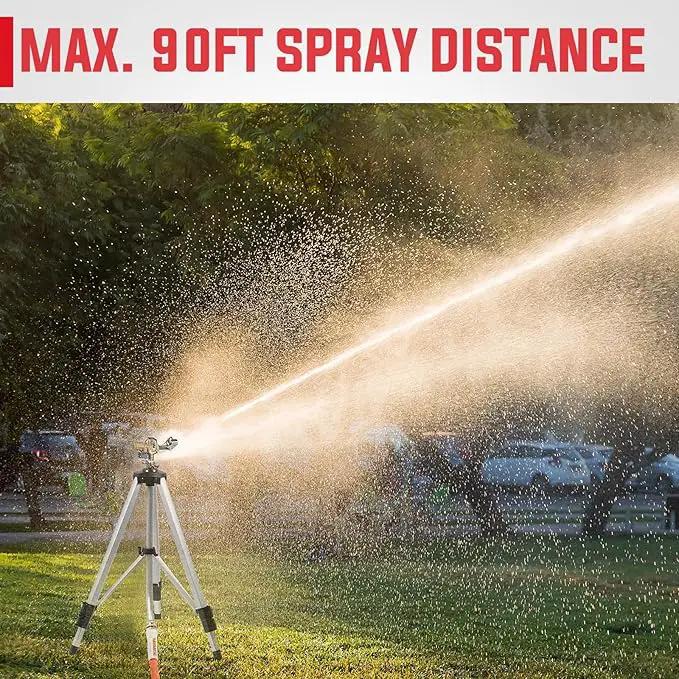 YAMATIC Impact Sprinkler on Adjustable Tripod Base, 360 Degree Large Area, Heavy Duty Adjustable Pulsator Sprinkler for Lawn, Yard and Grass Irrigation, Spray up to 20-90ft(Brass Head) by GreenHaven Gardens