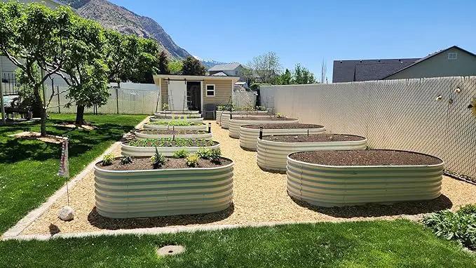 A ANLEOLIFE 8X4X2 ft Galvanized Raised Garden Beds Outdoor, Oval Large Metal Deep Root Planter Box for Planting Vegetables Flowers Herb, Anti-Rust & Easy-Setup, Antique White by GreenHaven Gardens