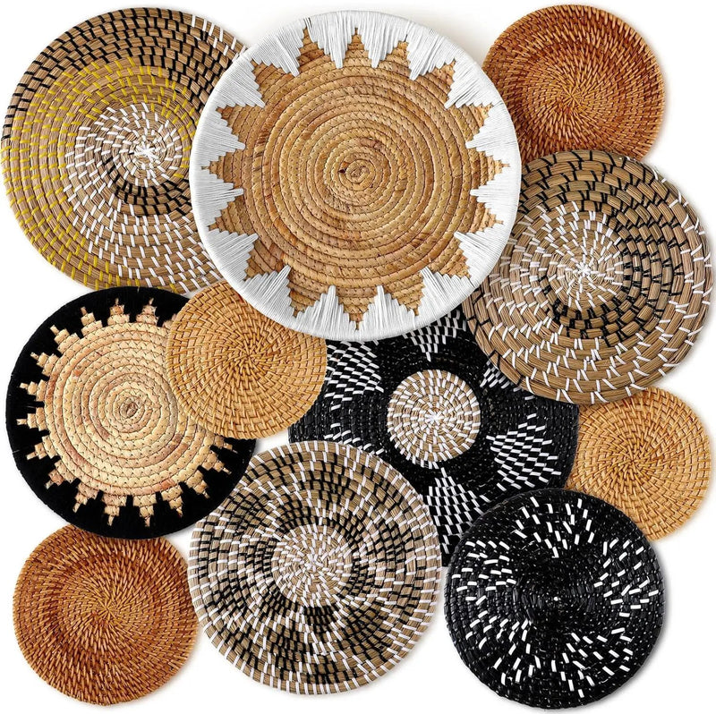 Xuhal 11 Pcs Boho Hanging Wall Basket Decor Handmade Woven Basket Wall Decorative Boho Wicker Baskets Placemats Round Farmhouse Bulrush Art for Rustic Home Decorations Christmas Gift(Stylish) by GreenHaven Gardens