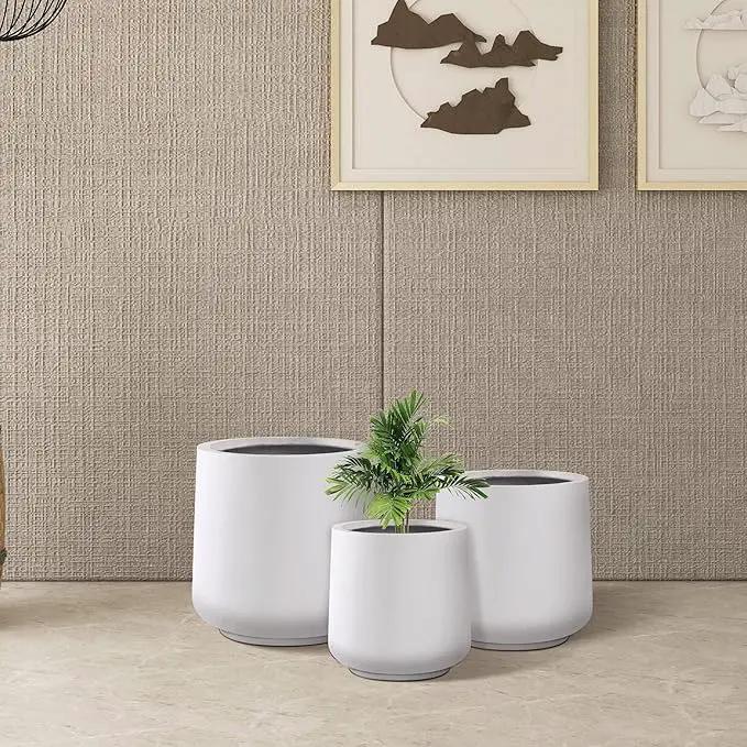 Kante 15.3"+11.6"+8.2" Dia Round Concrete Planter, Large Outdoor Indoor Planter Pots Containers with Drainage Holes and Rubber Plug for Home Garden Patio, Pure White by GreenHaven Gardens
