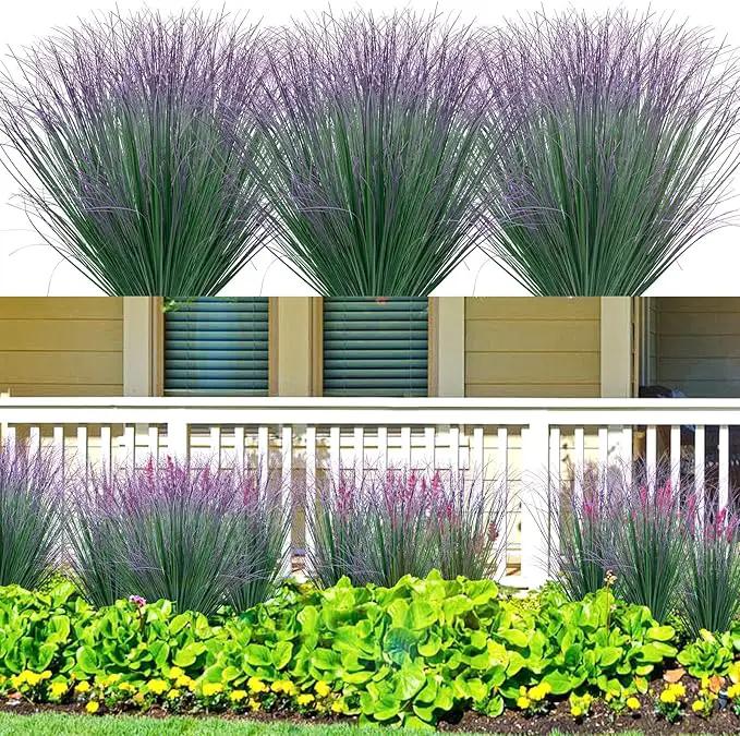 100Pcs Artificial Grass Plants, Faux Shrubs Wheat Grass, Artificial Tall Fake Plants for Outdoor Decor, Greenery Stems Weed for Room Indoor Home Decor（Green Purple Tail） by GreenHaven Gardens