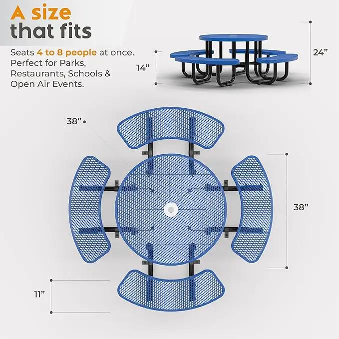 Metal Picnic Tables for Kids for Outdoors with Umbrella Hole - Coated Steel Heavy Duty Commercial Grade Table with Adjustable Seats (Blue, 38 in, Kids, Expanded Steel) by GreenHaven Gardens