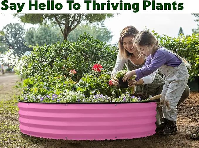 Round Galvanized Raised Garden Bed // 4×4×1 ft (2-Pack) Galvanized Raised Garden Beds Outdoor for Gardening, Vegetables, Flowers // Patented Tool-Free Design Round Planter (Pink) by GreenHaven Gardens