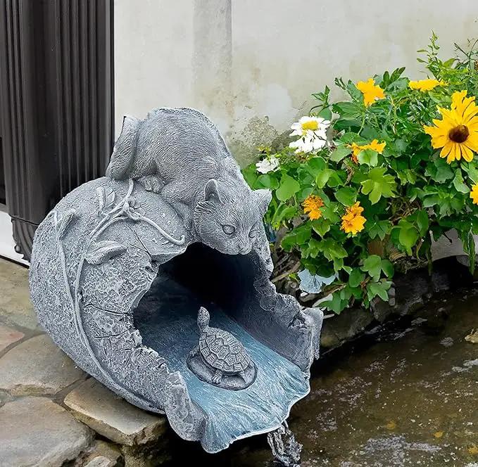 Real Cat Sculpture Gutter Downspout Extender, Eco-Friendly Resin Garden Animal Statue, Decorative Gutter Extension Downspout, Outdoor Decor Ornament, Splash Block, Perfect for 3"x4" Downspouts by GreenHaven Gardens