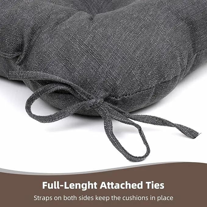 RACE LEAF Outdoor Seat Cushions Set of 2, 17" x 17" Square Patio Cushions, Plump Filling Tufted Water-Resistant Olefin Chair Seat Cushion with Ties for Non-Slip Support, Gray by GreenHaven Gardens