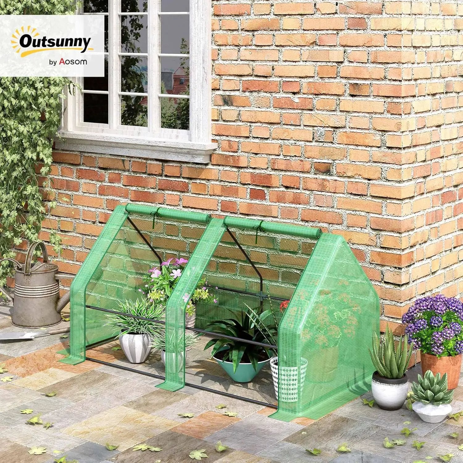 Outsunny 6' x 3' x 3' Mini Greenhouse with Zippered Doors & Roll-up Windows, Portable Plant Hot House with Durable PE Cover, Water Resistant, UV Protected for Outdoor Flowers, Vegetables, Green by GreenHaven Gardens