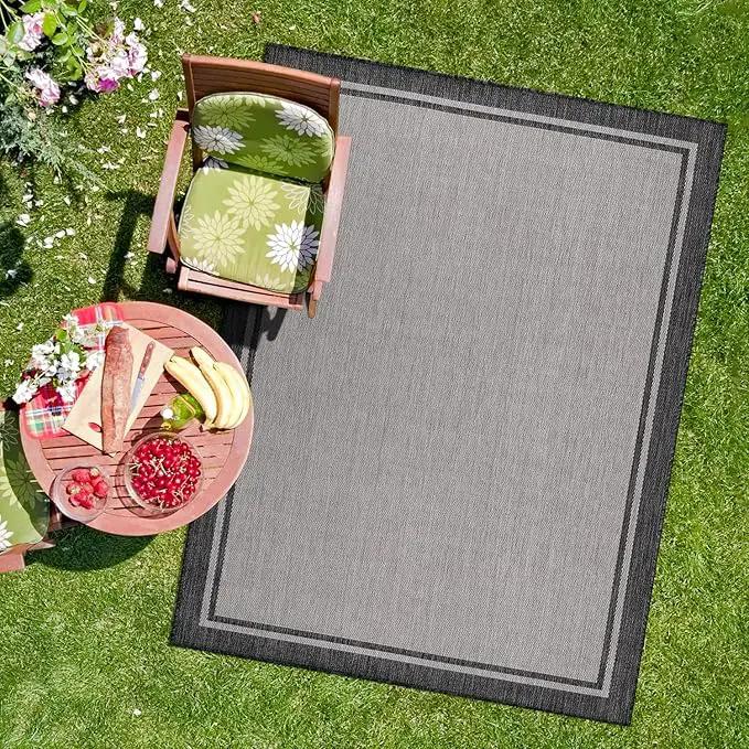 CAMILSON Indoor Outdoor Rug, 8x10 Bordered Gray Modern Area Rugs for Indoor and Outdoor Patios, Kitchen and Hallway Mats, Washable Porch Deck Outside Carpet (Bordered Grey, 8 x 10) by GreenHaven Gardens