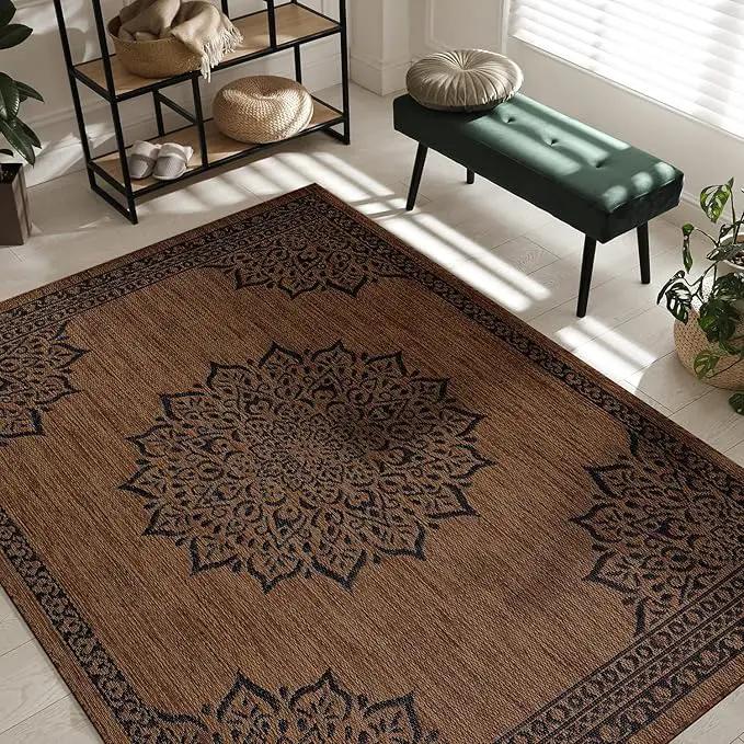 CAMILSON Outdoor Rug, Modern Area Rugs for Indoor and Outdoor Patios, Kitchen and Hallway mats, Washable Porch Deck Outside Carpet (6 x 9, Medallion Nut Brown) by GreenHaven Gardens