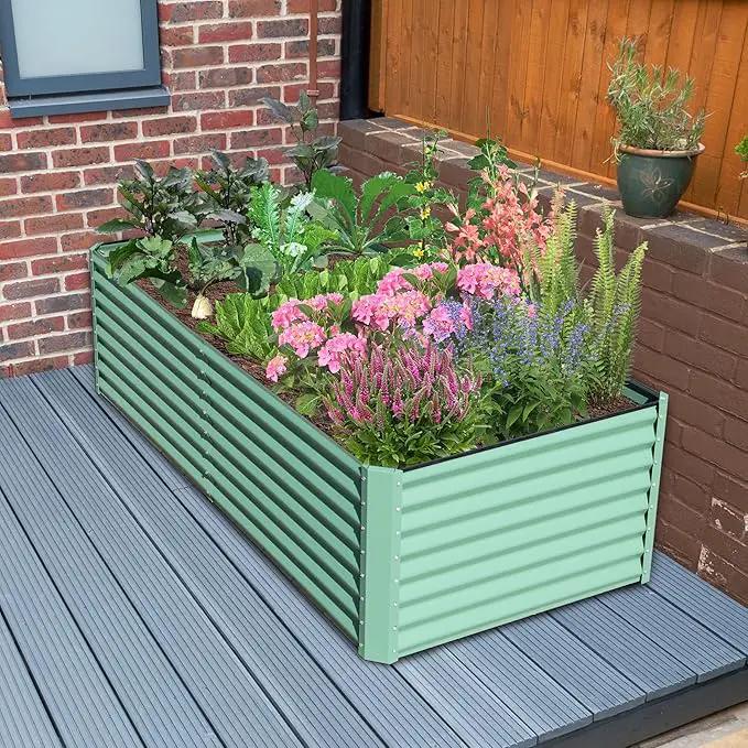 Domi Raised Garden Beds Outdoor, 6x3x2ft Thickening Tall Metal Rectangular Deep Root Box Planter for Vegetables, Flowers, Herbs, and Succulents 2" Deep w/ 256 Gallon Capacity - Green by GreenHaven Gardens