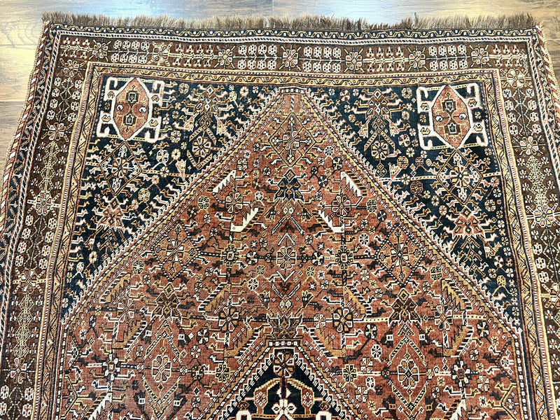 Antique Persian Shiraz Tribal Rug 6x8, Geometric Rug, Wool Handmade Hand Knotted Carpet, Red Blue by Jewel Rugs
