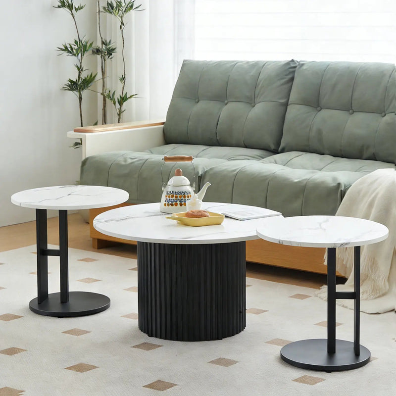 Coffee Table Set of 3 with Faux Marble Top and Metal Legs by HouseOfZazla