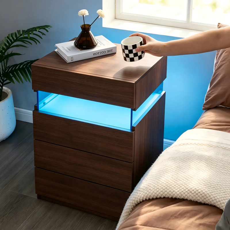 Nightstand with LED Lights and 4 Drawers by HouseOfZazla