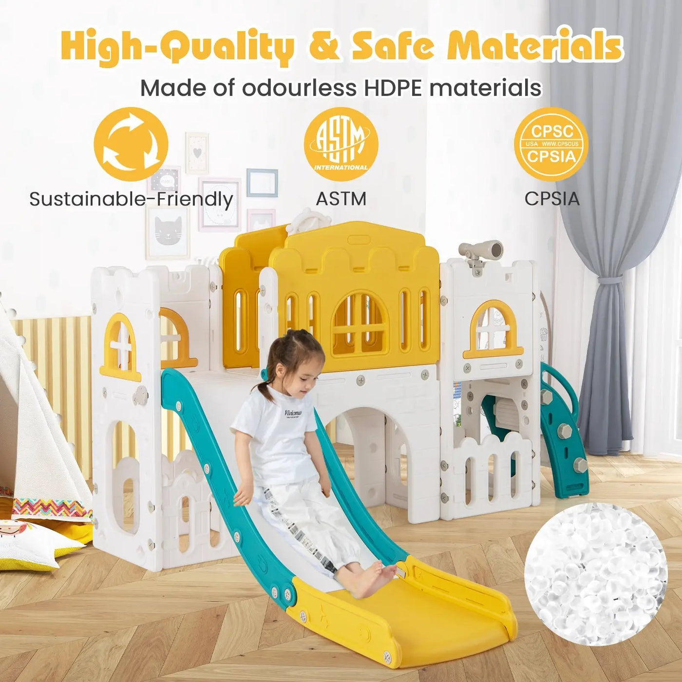 All-in-1 Toddler Slide Playset Playground with Tunnel and Ladder and Basketball by DirectDeals