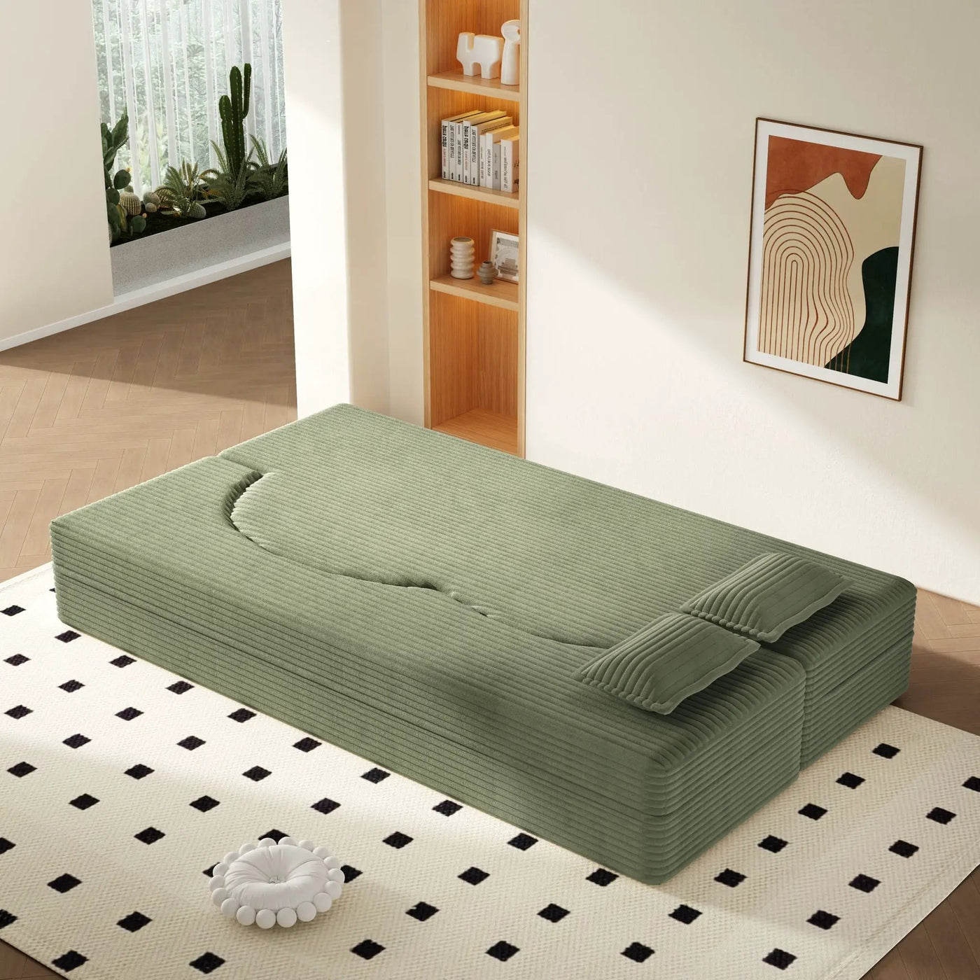 Modern Floor Sofa With 2 Pillows, Convertible Twin Size Folding Mattress For Living Room by HouseOfZazla