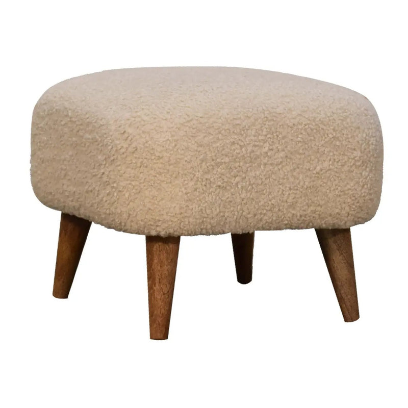 Solid Wood Boucle Upholstered Square Footstool by HouseOfZazla