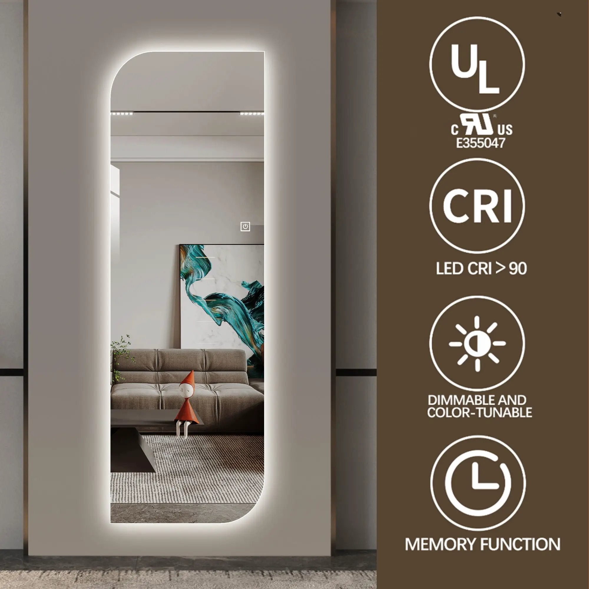 Irregular Shape LED Full Length Wall Mirror With 3 Color Dimmable Lighting - Silver by HouseOfZazla