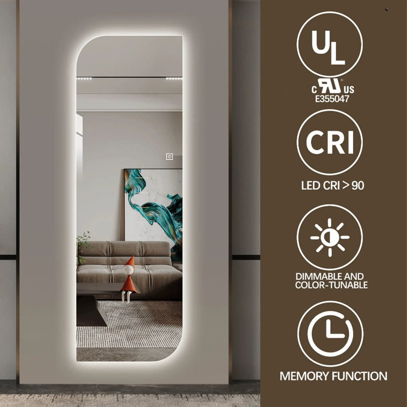 Irregular Shape LED Full Length Wall Mirror With 3 Color Dimmable Lighting - Silver by HouseOfZazla