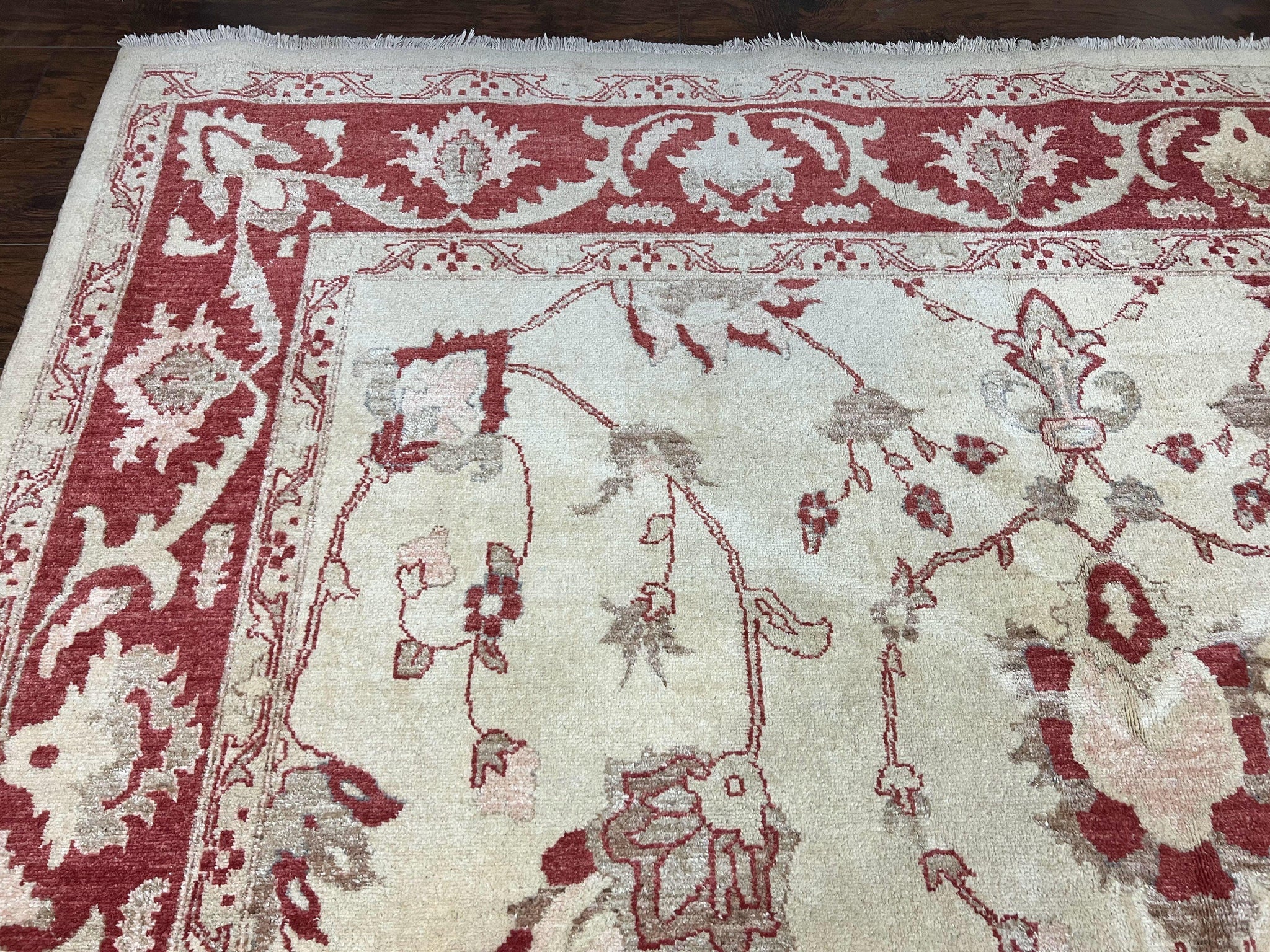 Peshawar Rug 8x12 Pakistani Carpet, Oriental Rug 8 x 12 Chobi Rug, Beige and Red, Allover Large Floral Design, Hand Knotted Vintage Wool by Jewel Rugs