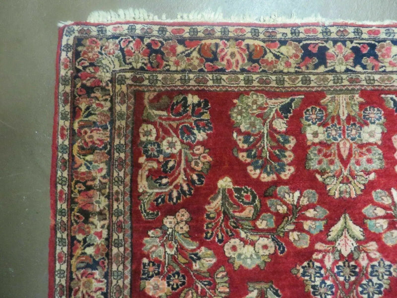 Red Persian Sarouk Rug 3x5, Antique Persian Carpet 1920s, Hand Knotted, Floral, Wool, Oriental Rug, Handmade Rug by Jewel Rugs