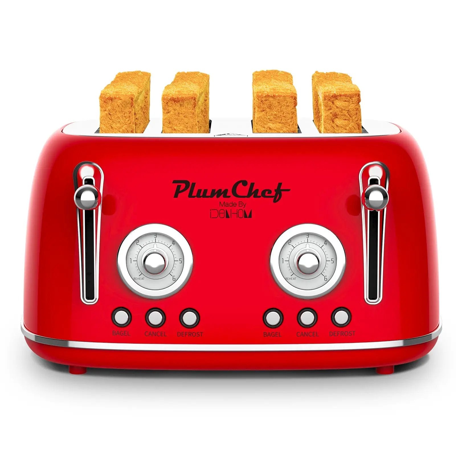 4 Slice Retro Style Toaster, Dual Control, 6 Browning Settings by HouseOfZazla