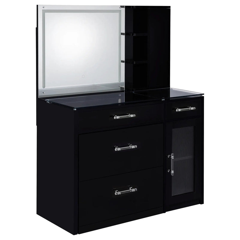 Flora 2-drawer Vanity Set with LED Mirror Black High Gloss by Unique Piece Furniture