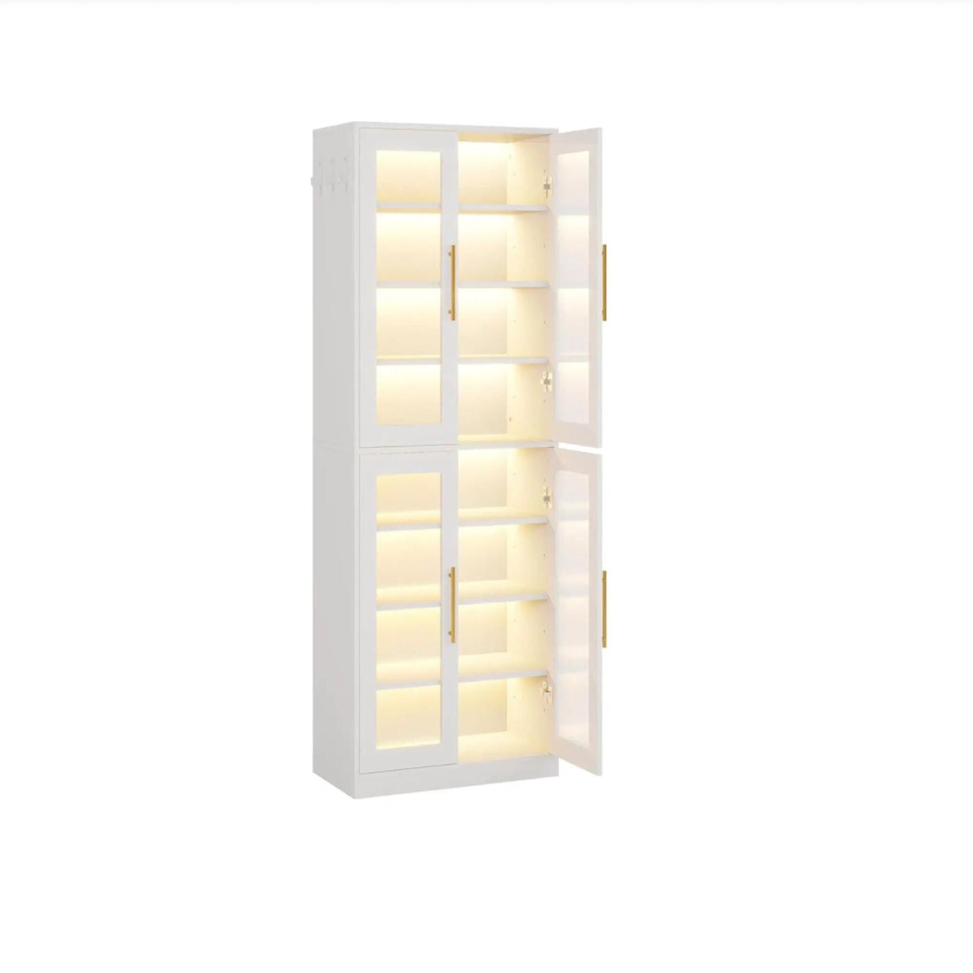 Bookcase With Doors And LED Lighting, 8 Adjustable Shelves Storage Cabinet by HouseOfZazla