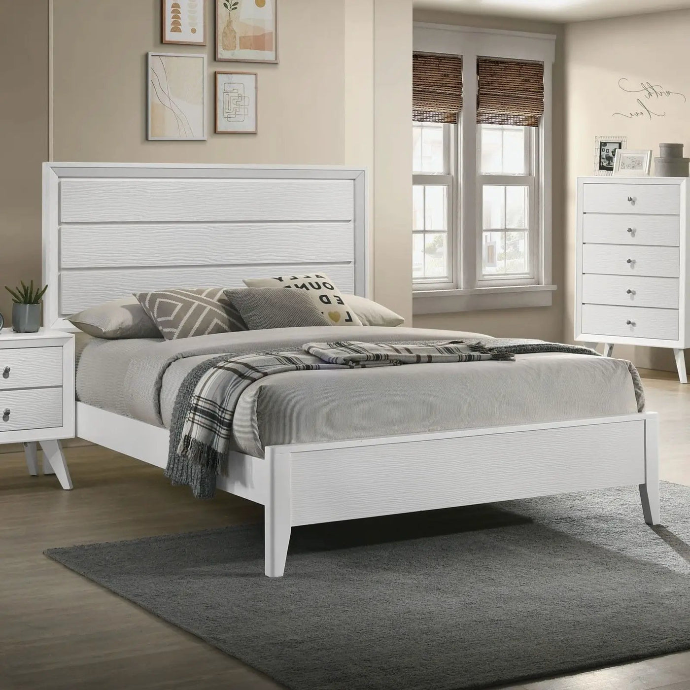 3 Piece Contemporary Bed Set With Wave Texture Panels And Angled Legs by HouseOfZazla