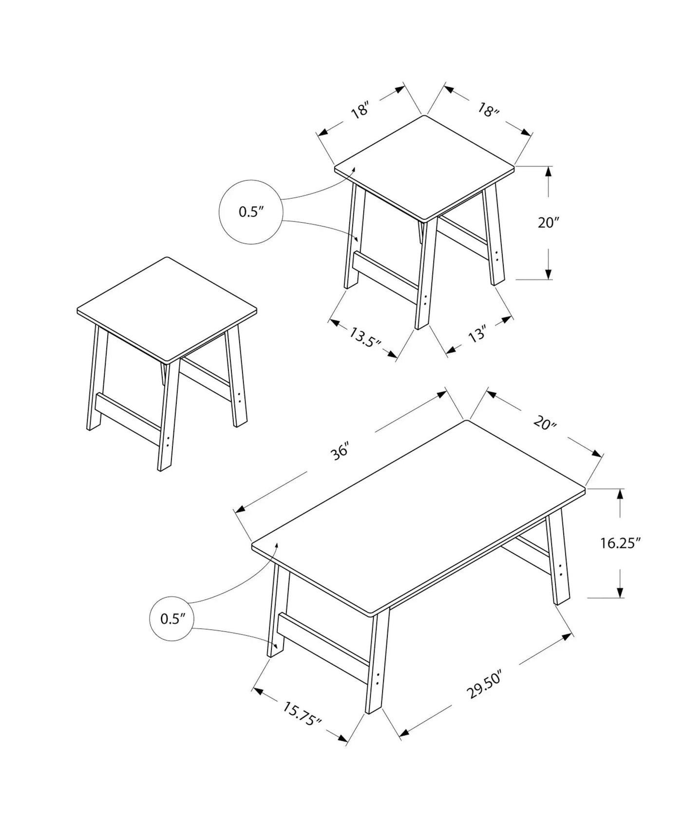 Table Set, Coffee, End, Side, Accent, Living Room Transitional (Set of 3) by HouseOfZazla